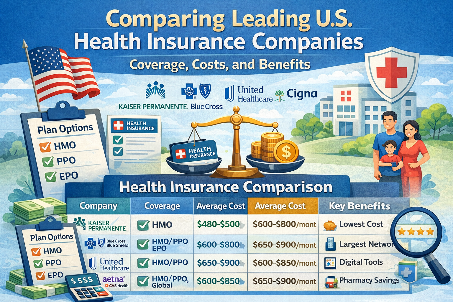 Comparing Leading U.S. Health Insurance Companies: Coverage, Costs, and Benefits